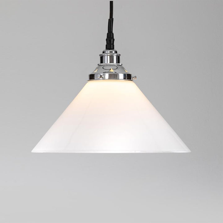 An Old School Electric Conical Opal Glass Bathroom Pendant Light, perfect for illuminating any space.