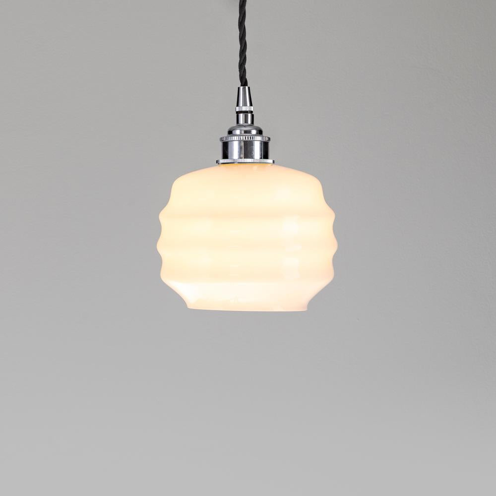 An Old School Electric pendant light with a Deco Opal Glass shade, perfect for lighting fixtures.
