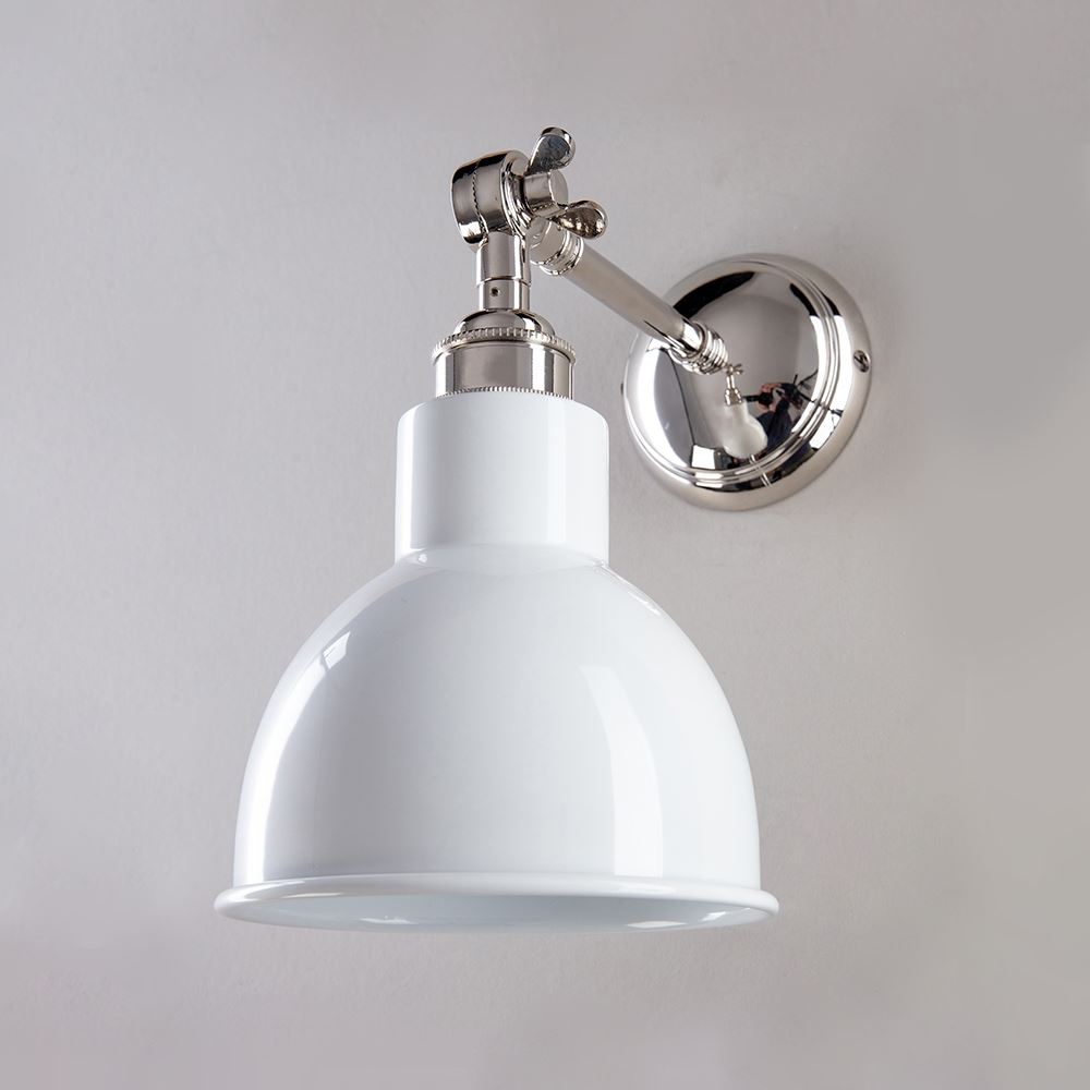An Old School Electric Churchill Coloured Shades Wall Light with a chrome finish.