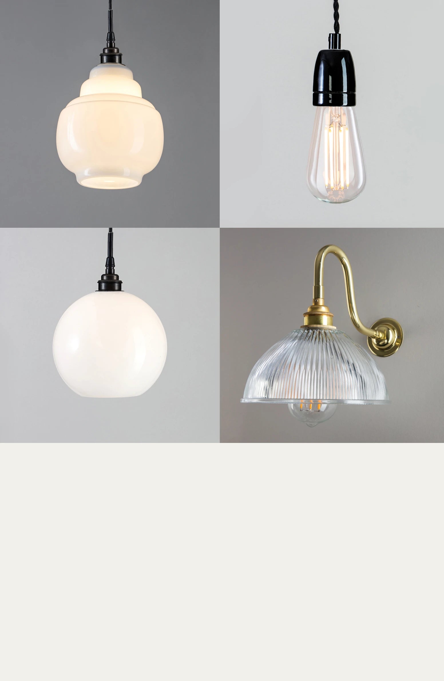 A collage of different types of light fixtures.