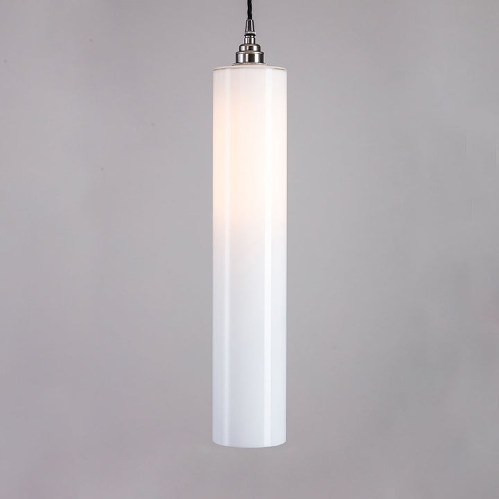 An Old School Electric Parker Pendant Light with a white shade designed to be used as a lighting fixture or light fitting.