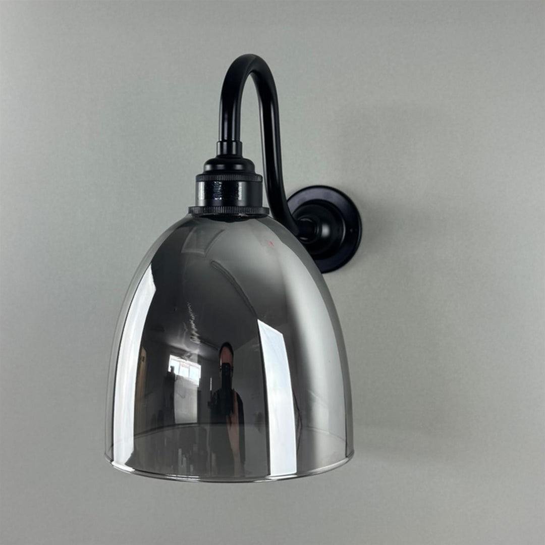 Old School Electric Bell Smoked Glass Swan Arm Wall Light