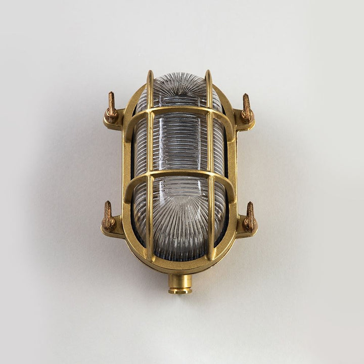 Old School Electric Oval Bulkhead Light in Brass
