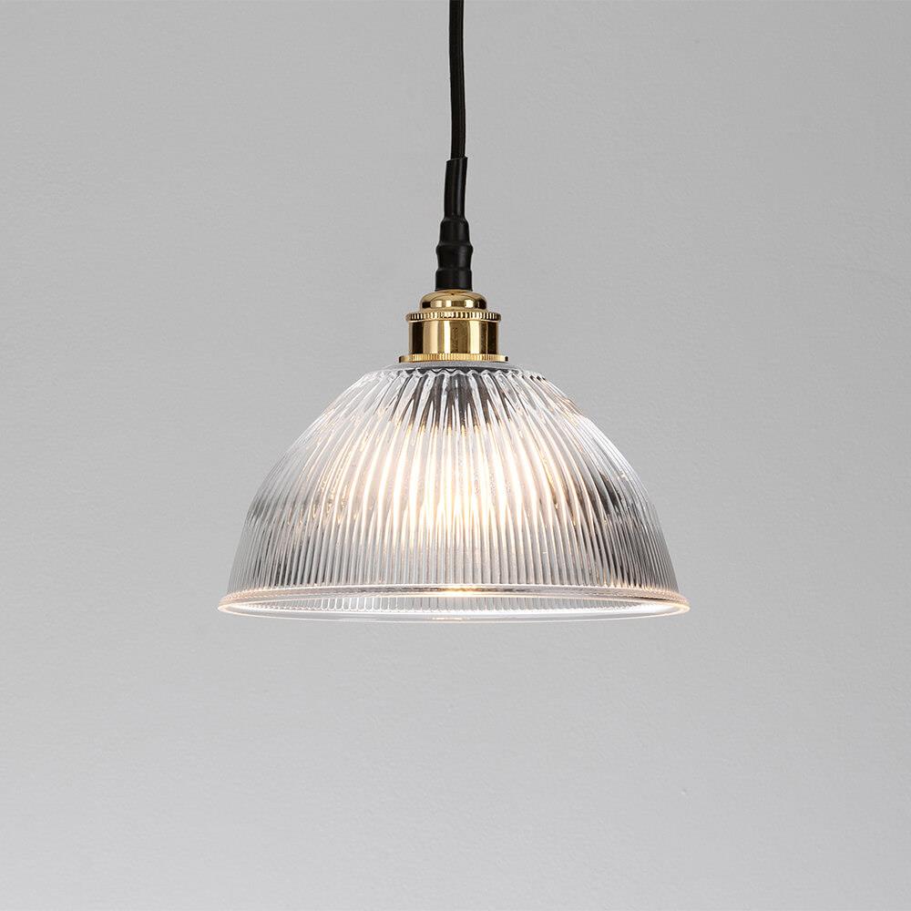 An Old School Electric Prismatic Dome Bathroom Pendant Light with a brass finish, perfect for lighting fixtures.