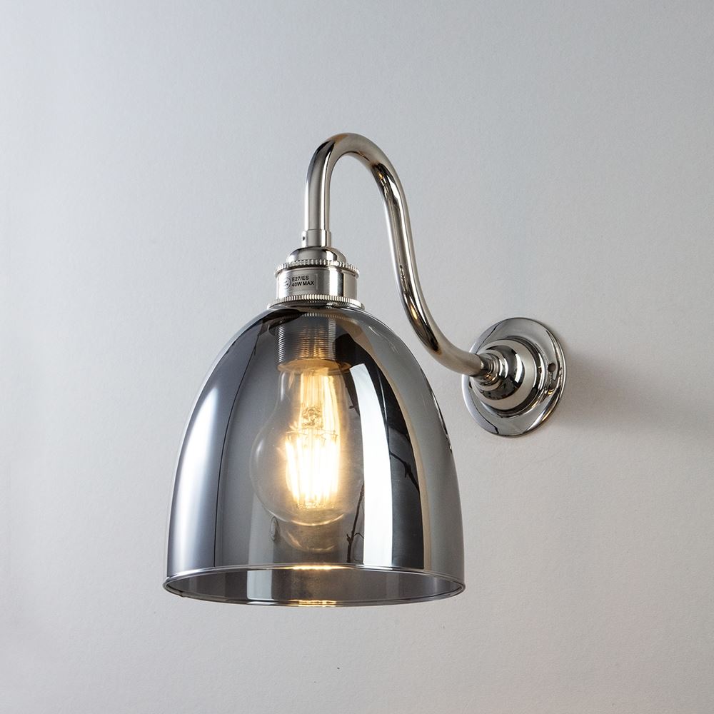 Old School Electric Bell Smoked Glass Swan Arm Wall Light