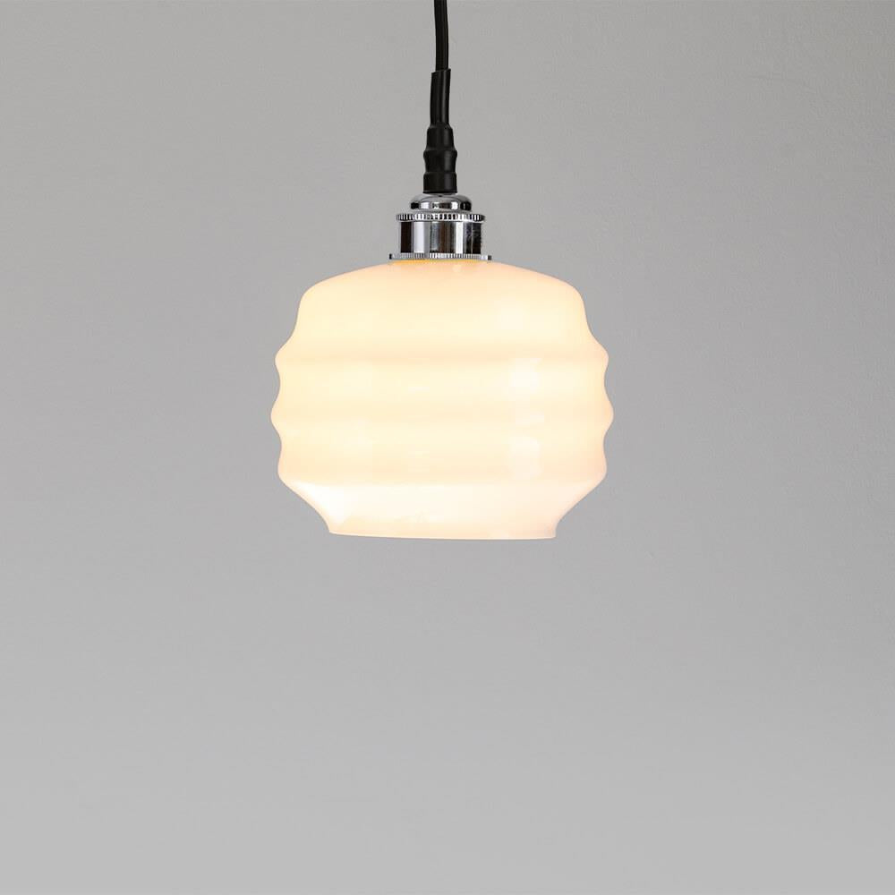 A Deco Bathroom Pendant Light by Old School Electric with a white glass shade, perfect for any light fitting.