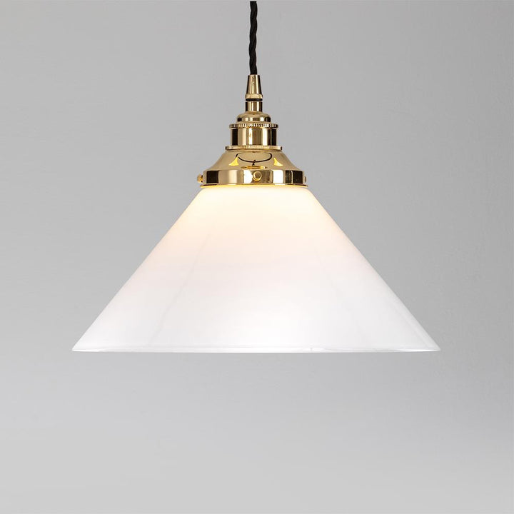 An Old School Electric Conical Opal Glass Pendant Light.