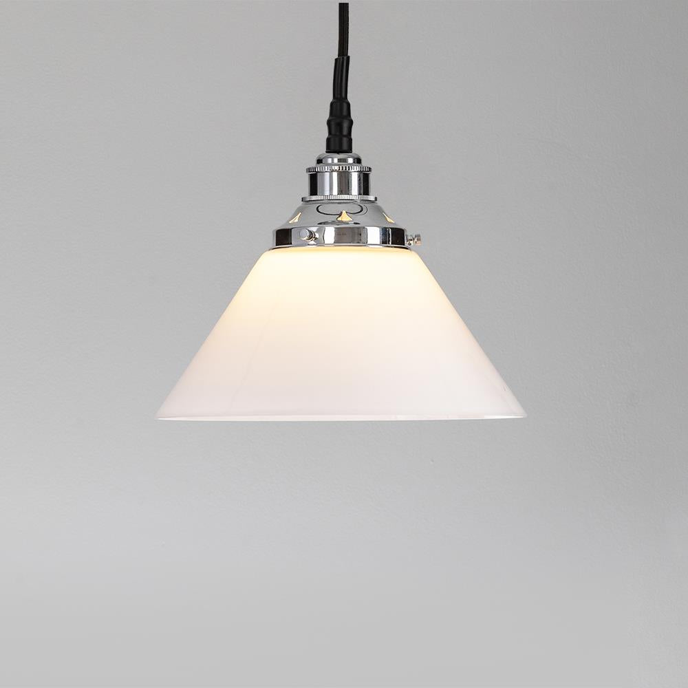 An Old School Electric Conical Opal Glass Bathroom Pendant Light, perfect for any light fitting.