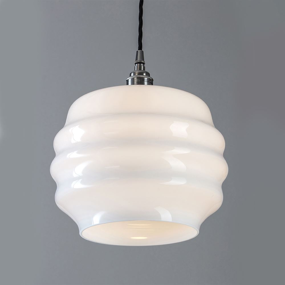 A timeless Deco Opal Glass Pendant light featuring an opal glass shade by Old School Electric.