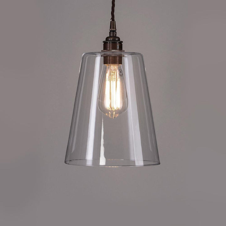 Outlet Old School Electric Tapered Blown Glass Pendant Light - Antique brass, brown cable