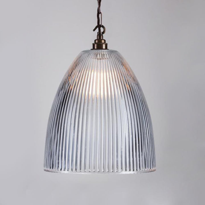 An Elongated Prismatic Pendant Light from Old School Electric, designed for electric lights.