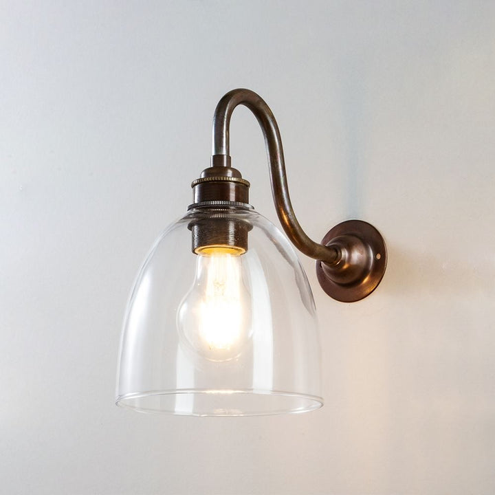 An Old School Electric Glass Swan Arm Wall Light, serving as a light fitting for elegant lighting fixtures.