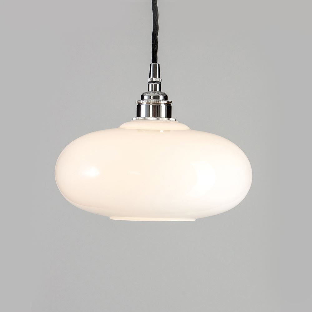 An Old School Electric Montgomery Pendant Light with a chrome finish. This light fitting is perfect for adding stylish illumination to any space.