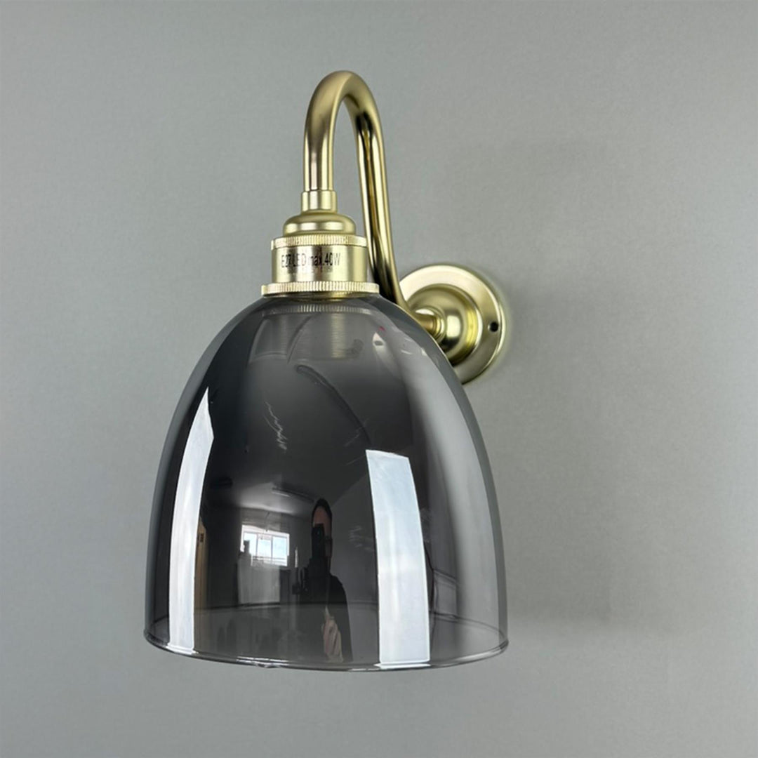 Old School Electric Bell Smoked Glass Swan Arm Wall Light