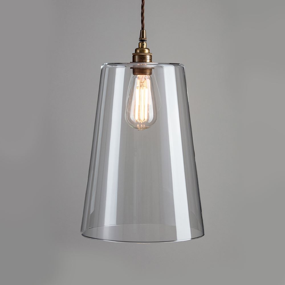 Outlet Old School Electric Tapered Blown Glass Pendant Light - Antique brass, brown cable