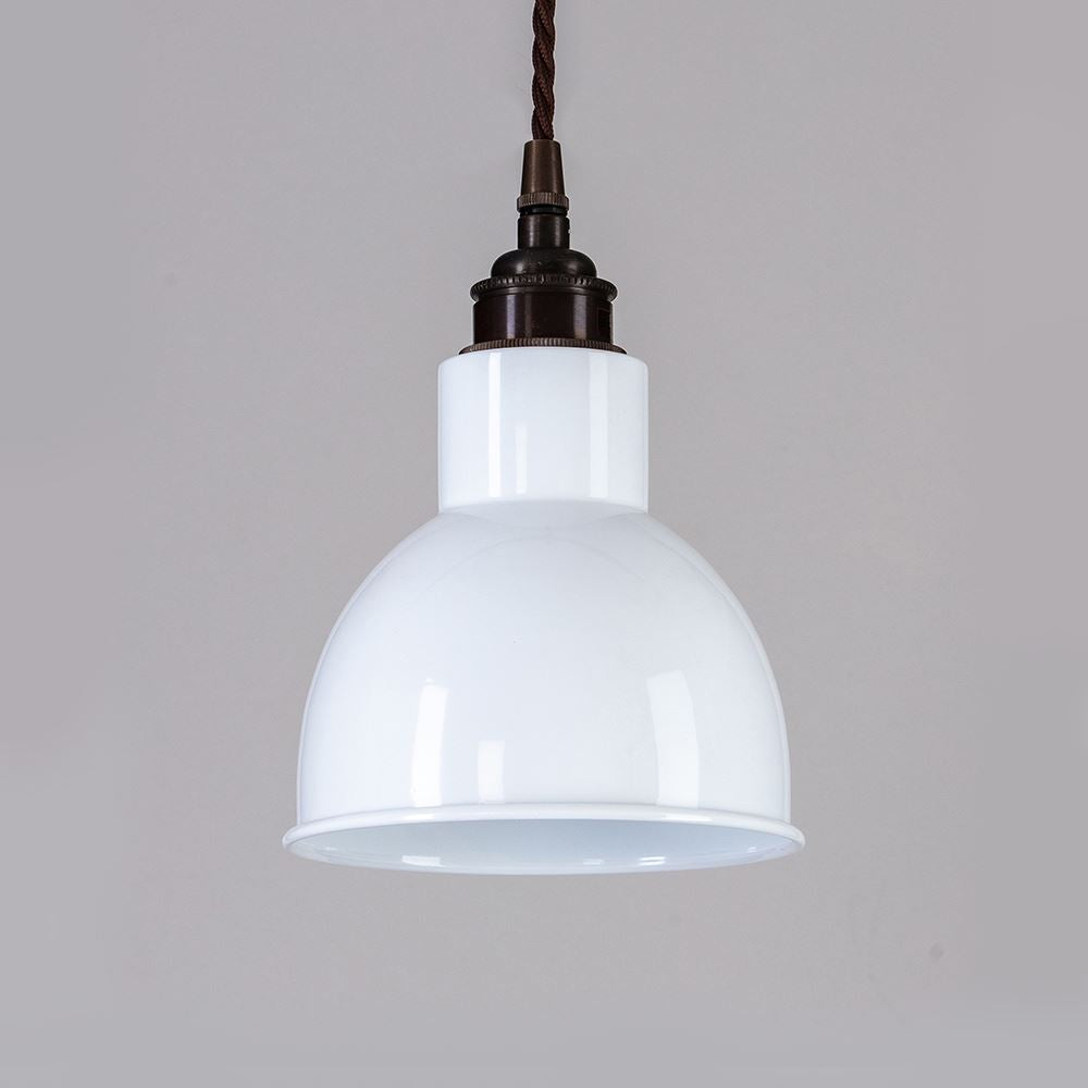 An Old School Electric Churchill Coloured Shades Pendant Light fitting with a brown cord.