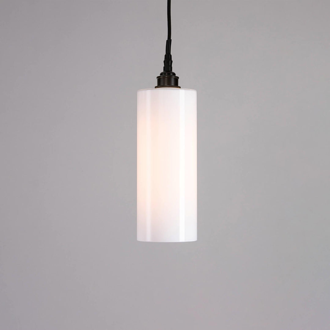 A Parker Bathroom Pendant Light with a white glass shade, also known as an Old School Electric electric light or light fitting.